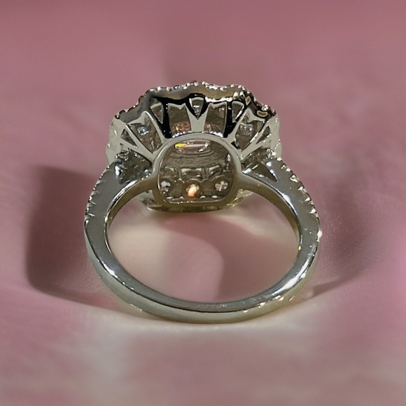 Pink Flower Lab Diamond Engagement Ring - Pink Lab Diamond Cocktail Ring - Picture 5 of 5